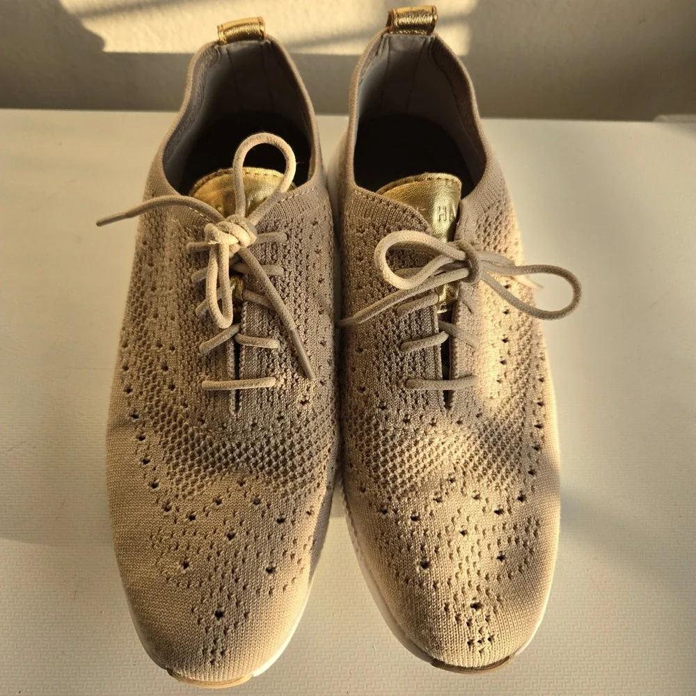 Cole Haan 2 ZEROGRAND Stitchlite Oxford Knit Sneakers Tan Gold Women‎ US 7 B